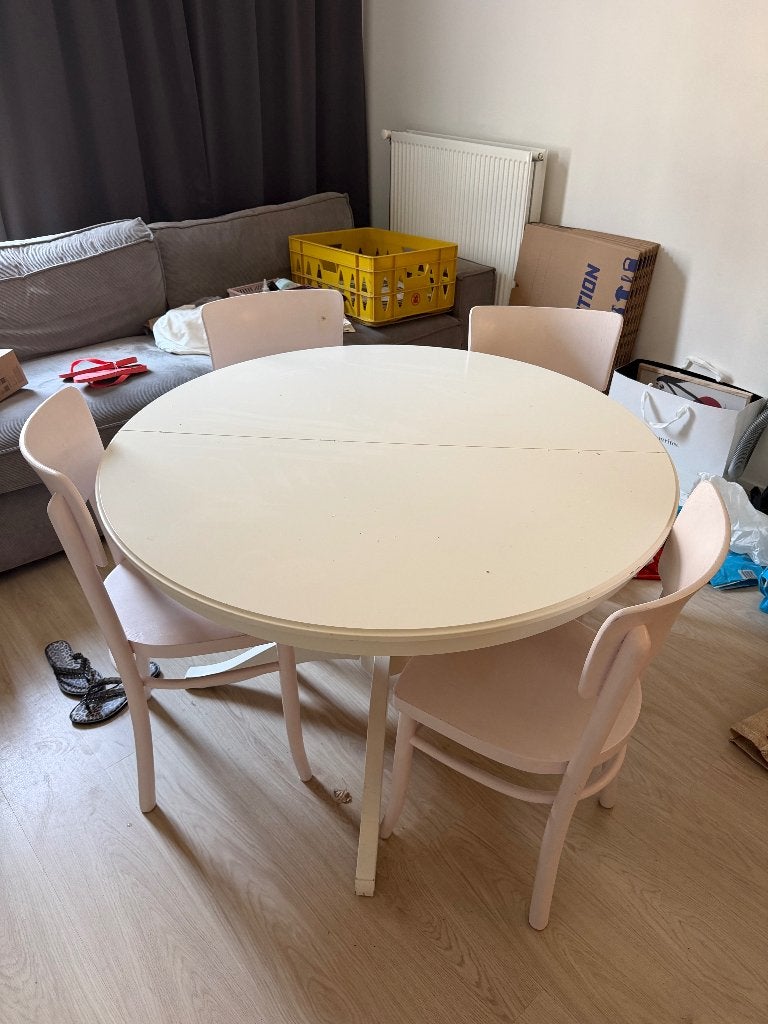 Ronde uitschuifbare Ikea eettafel Rosentorp, Ophalen, Gebruikt, 100 tot 150 cm, Rond