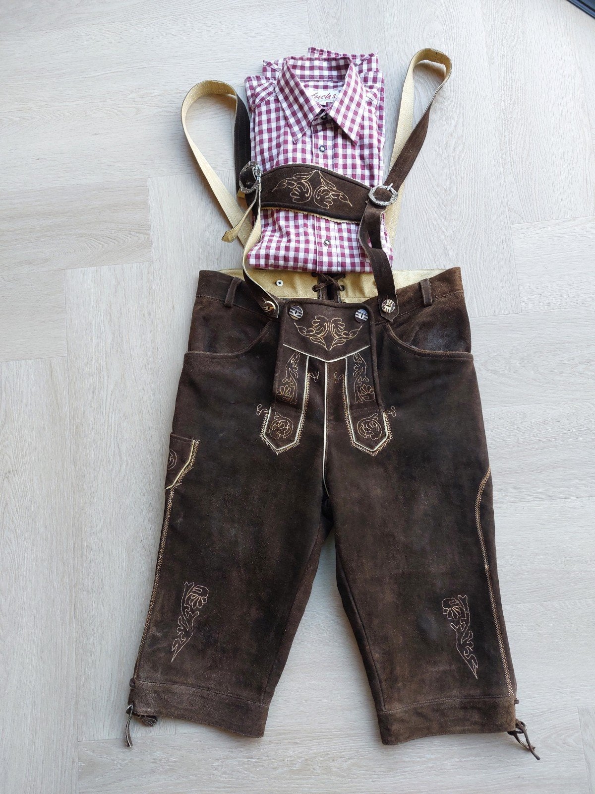 Lederhosen met ruitblouse, Ophalen of Verzenden, Gedragen, Maat 52/54 (L), Kleding