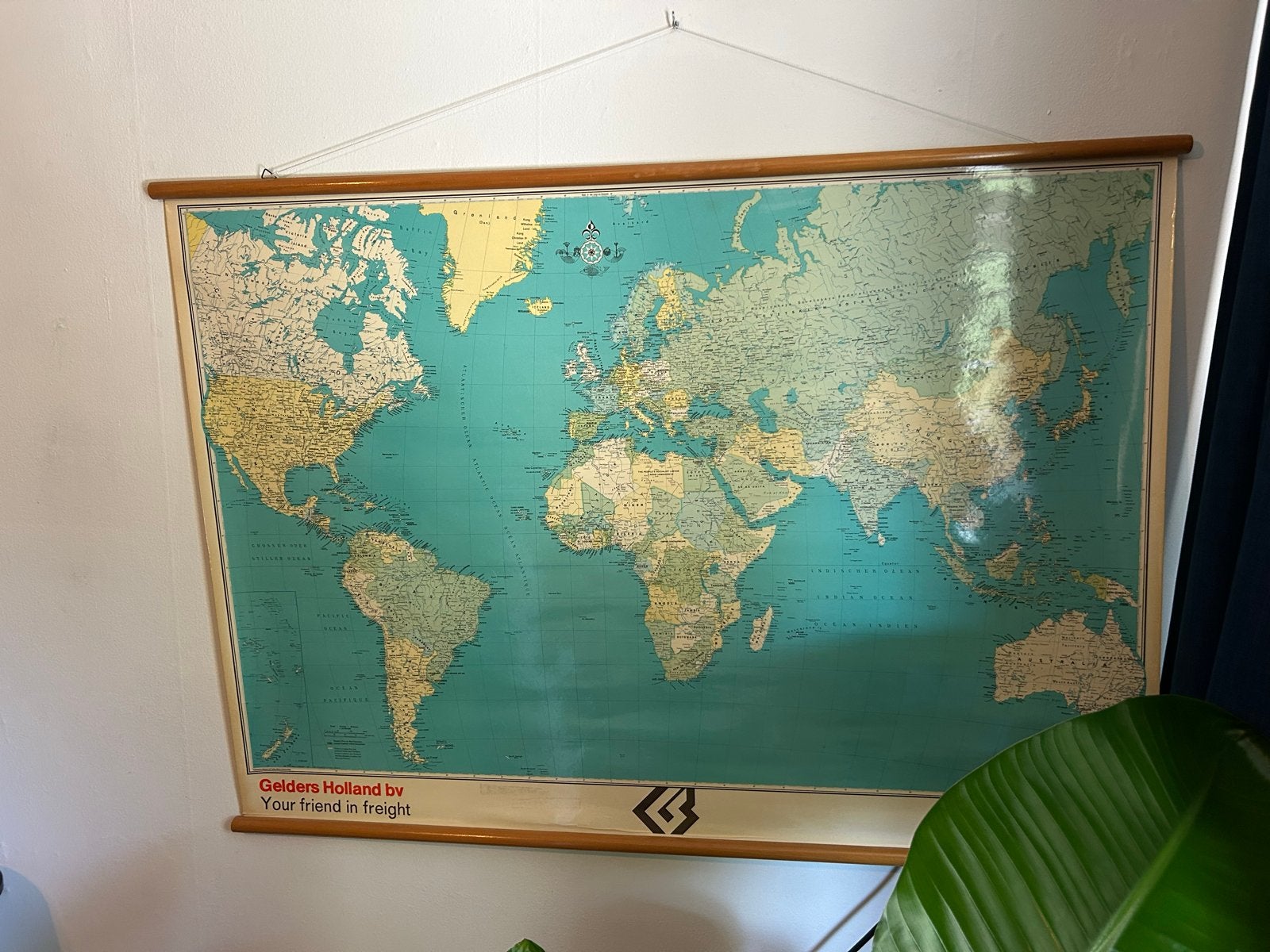 Vintage Wereldkaart - Grote Wandkaart met Houten Lijsten, Boeken, Atlassen en Landkaarten, Landkaart, 1800 tot 2000, Wereld, Ophalen