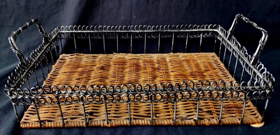 Vintage gevlochten serveermand van rotan, Ophalen of Verzenden
