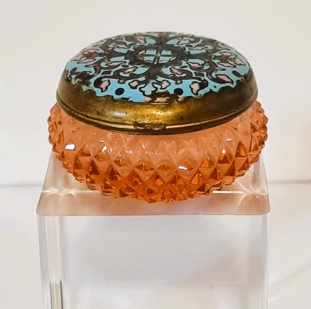 Napoleon III glazen potje met emaille deksel., Antiek en Kunst, Antiek | Glas en Kristal, Ophalen of Verzenden