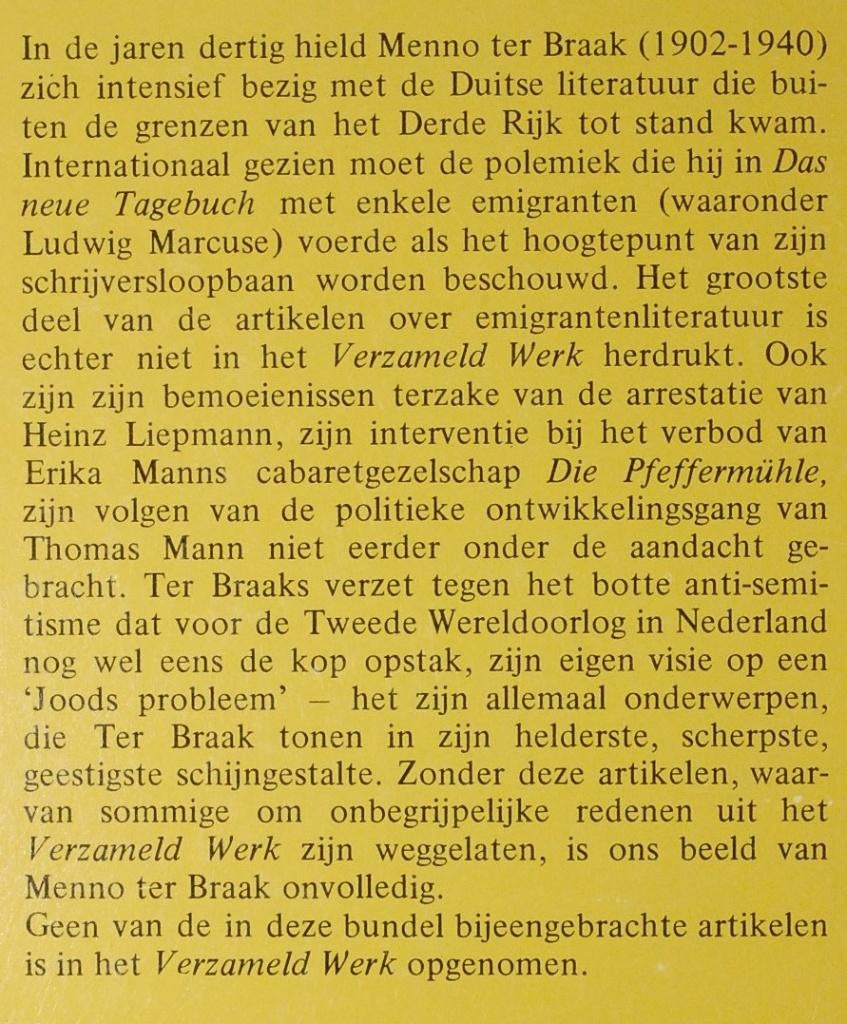 Menno ter Braak - Emigrantenliteratuur 1933-1940 (1980), Verzenden, Zo goed als nieuw, Nederland