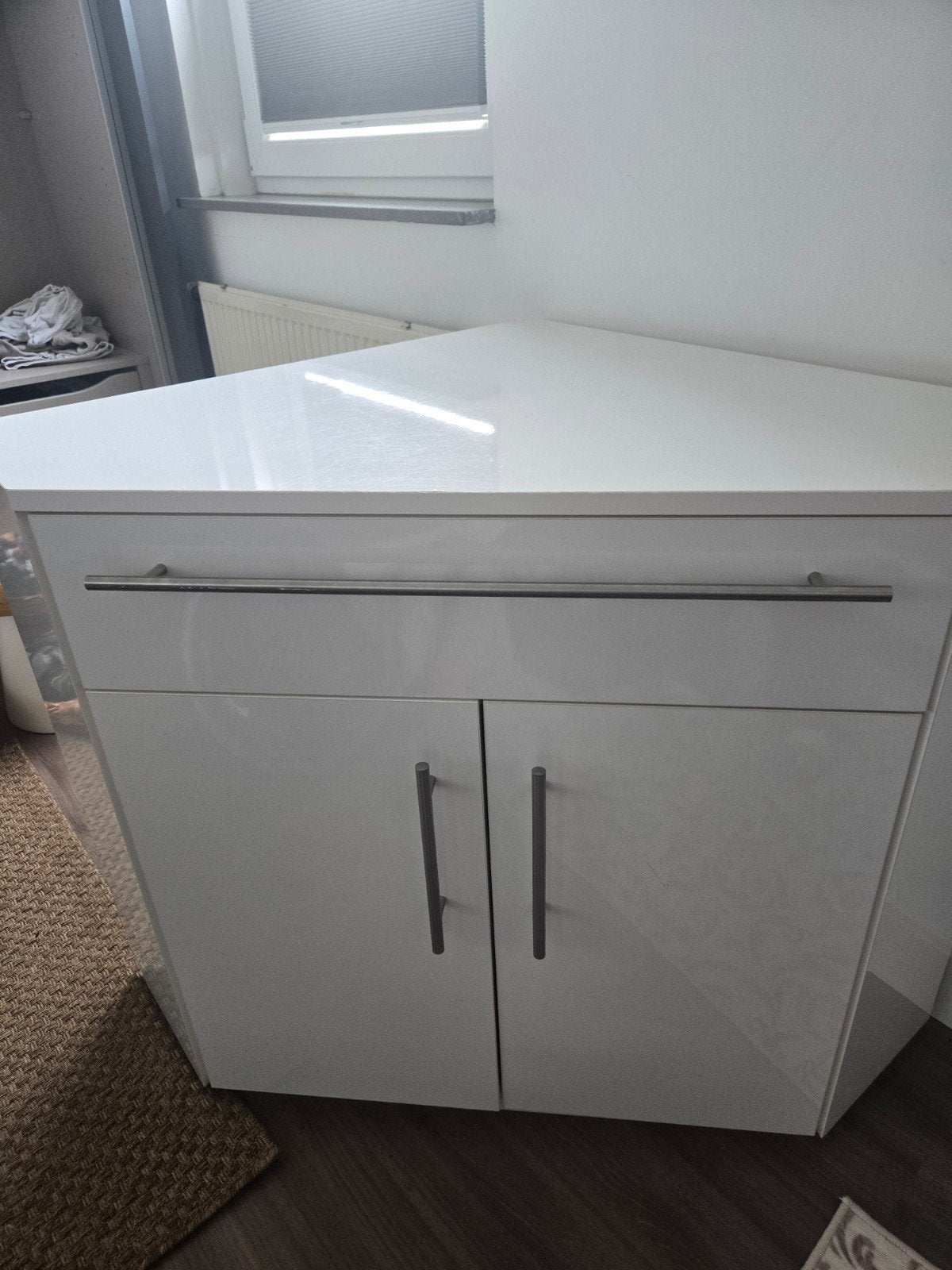 Hoogglans Witte Hoek Kast met lade en plank, Huis en Inrichting, Kasten | Overige, Ophalen, Gebruikt