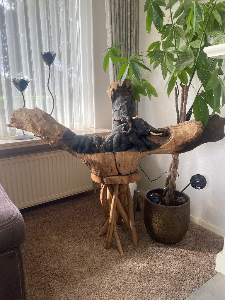 Houtsnijwerk olifanten boomstronk, Ophalen, Houtsnijwerk, 1 meter - 2 meter, Hout