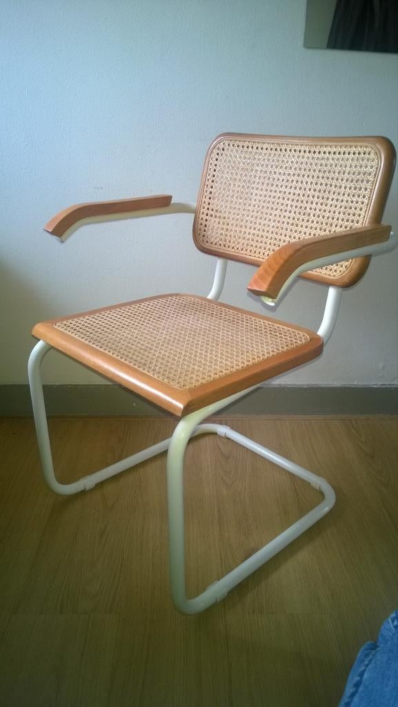 2x Breuer Cesca webbing buisstoel met leuning made in Italy, Huis en Inrichting, Stoelen, Ophalen of Verzenden, Wit, Kunststof