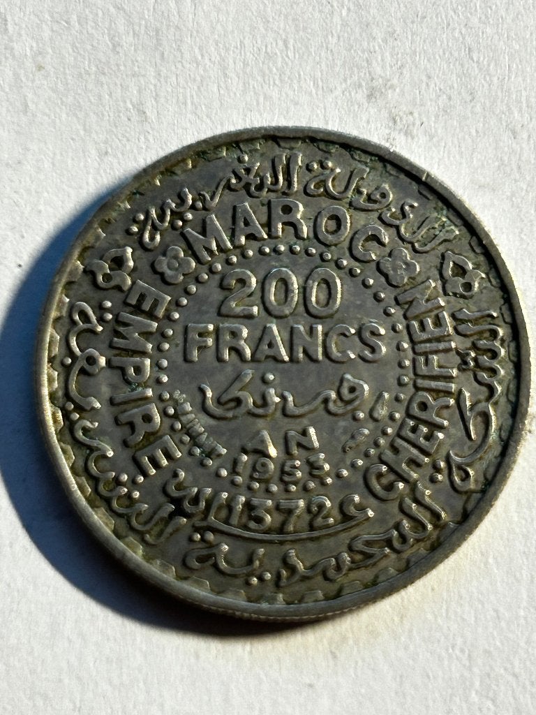 Zilveren 200 Francs munt Marokko 1953 (Mohammed V), Ophalen of Verzenden, Overige landen, Losse munt