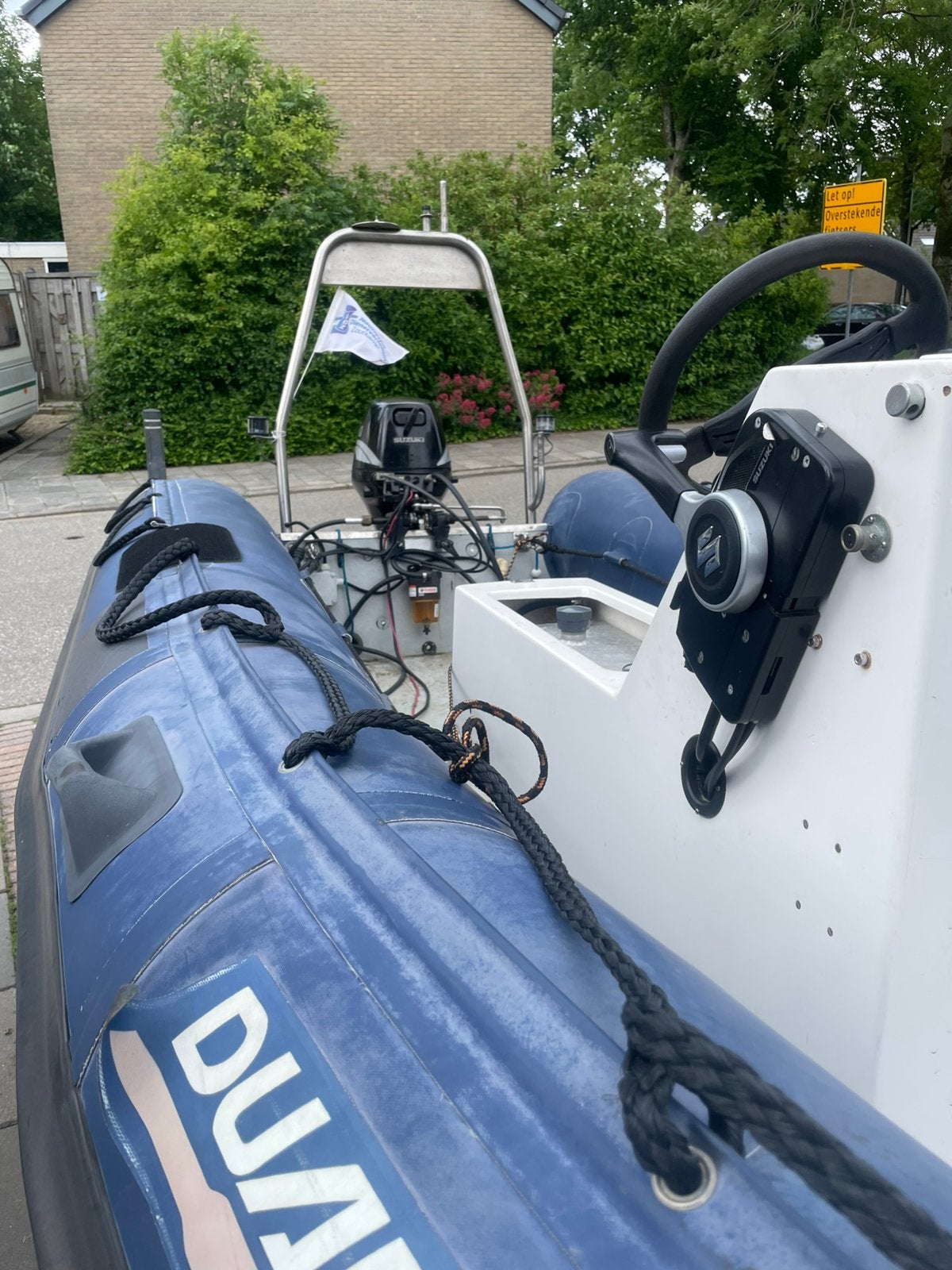 Duarry Rib met trailer ex politieboot met 15 pk suzuki, Ophalen, Zo goed als nieuw, Overige brandstoffen, Polyester