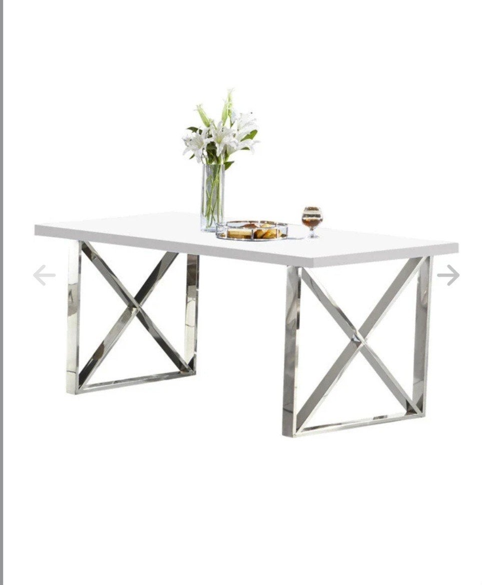 Italiano eettafel hoogglans wit met metalen poten, Huis en Inrichting, Tafels | Eettafels, Overige materialen, Nieuw, 50 tot 100 cm