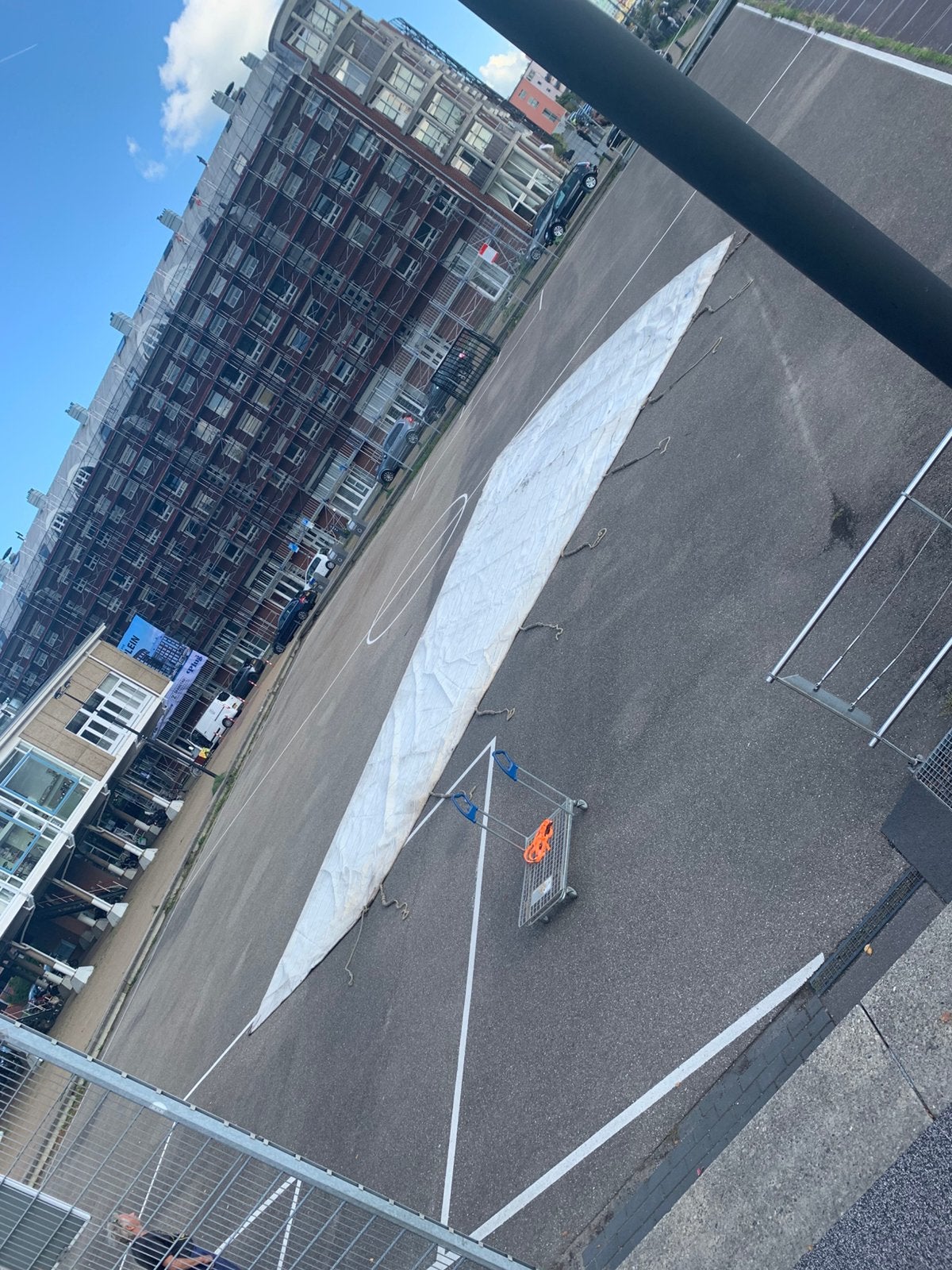 Dacron grootzeil en fok platbodem 21 m incl mast giek gaffel, Watersport en Boten, Ophalen, 6 meter of meer, Gebruikt, Grootzeil