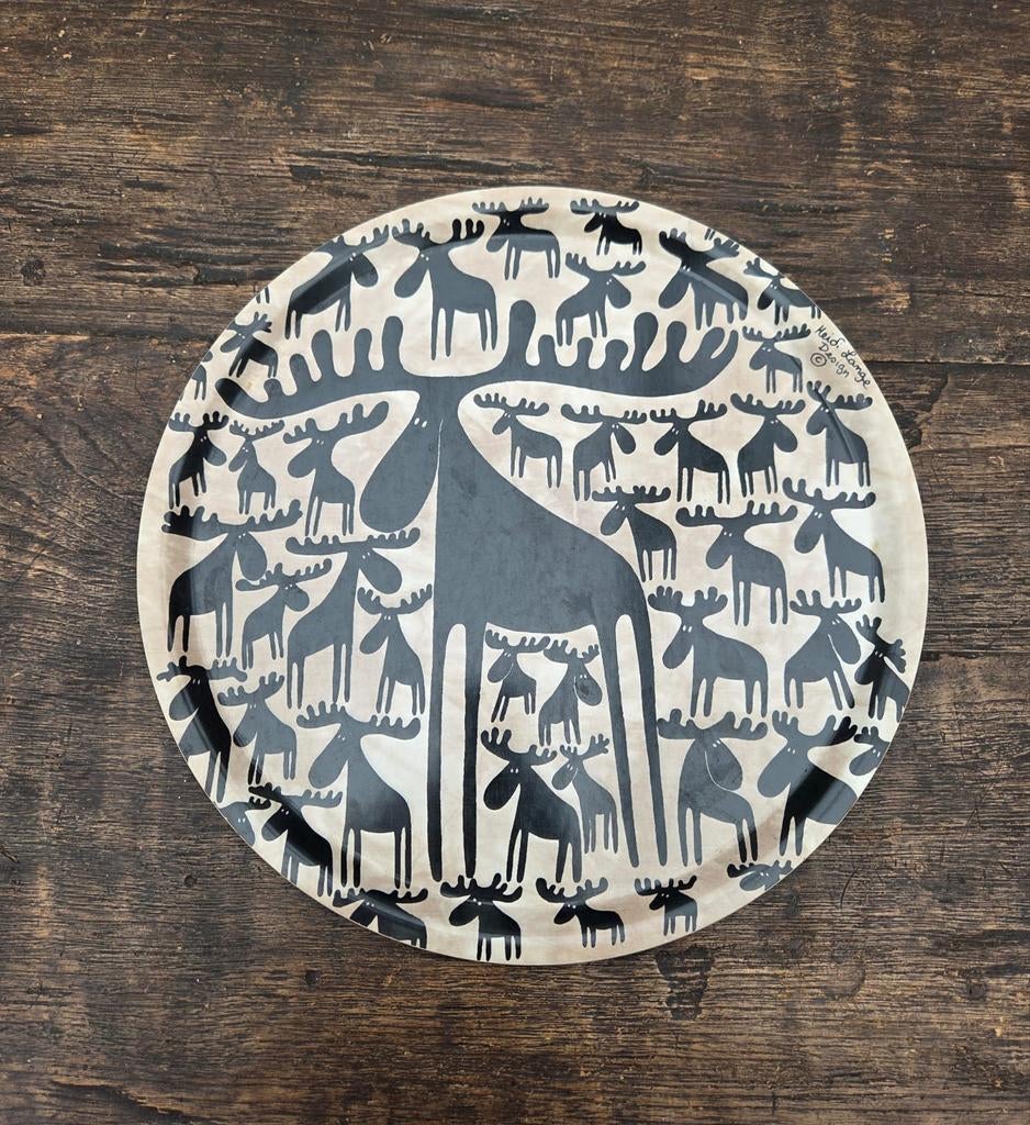 Heidi Lange design dienblad met elanden, Ophalen of Verzenden, Gebruikt, Rond, Metaal