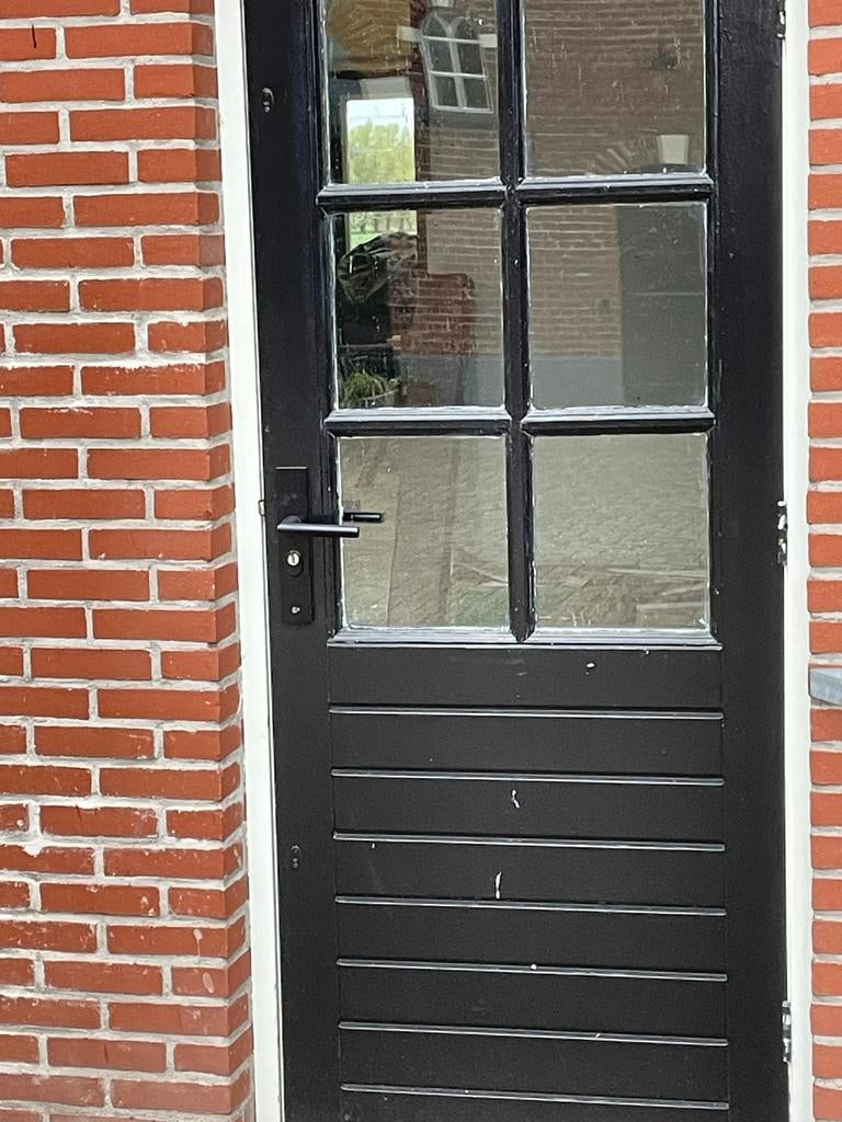 Hardhouten deur met kozijn, Ophalen, Gebruikt, 80 tot 100 cm, Buitendeur