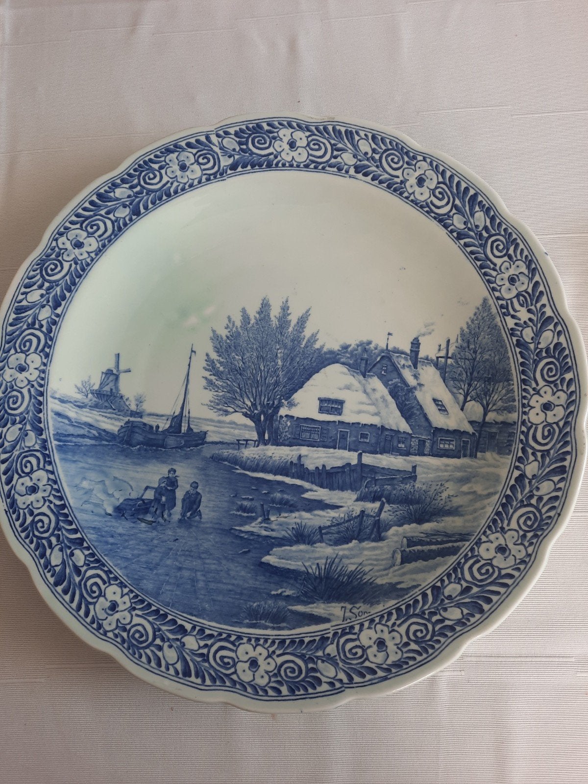 Groot Delfts Blauw Wandbord - Winterlandschap, Ophalen