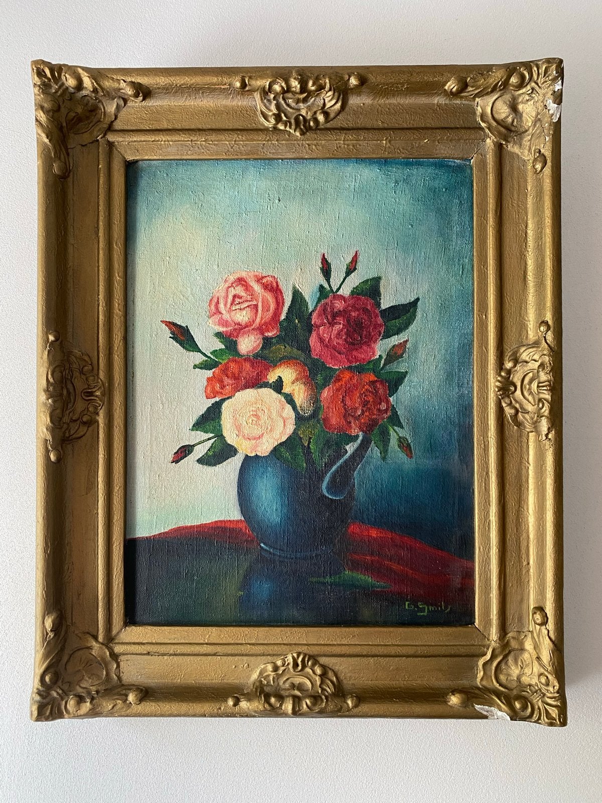 Vintage olieverfschilderij G. Smits, Antiek en Kunst, Doek, Gesigneerd, Olieverf, Klassiek