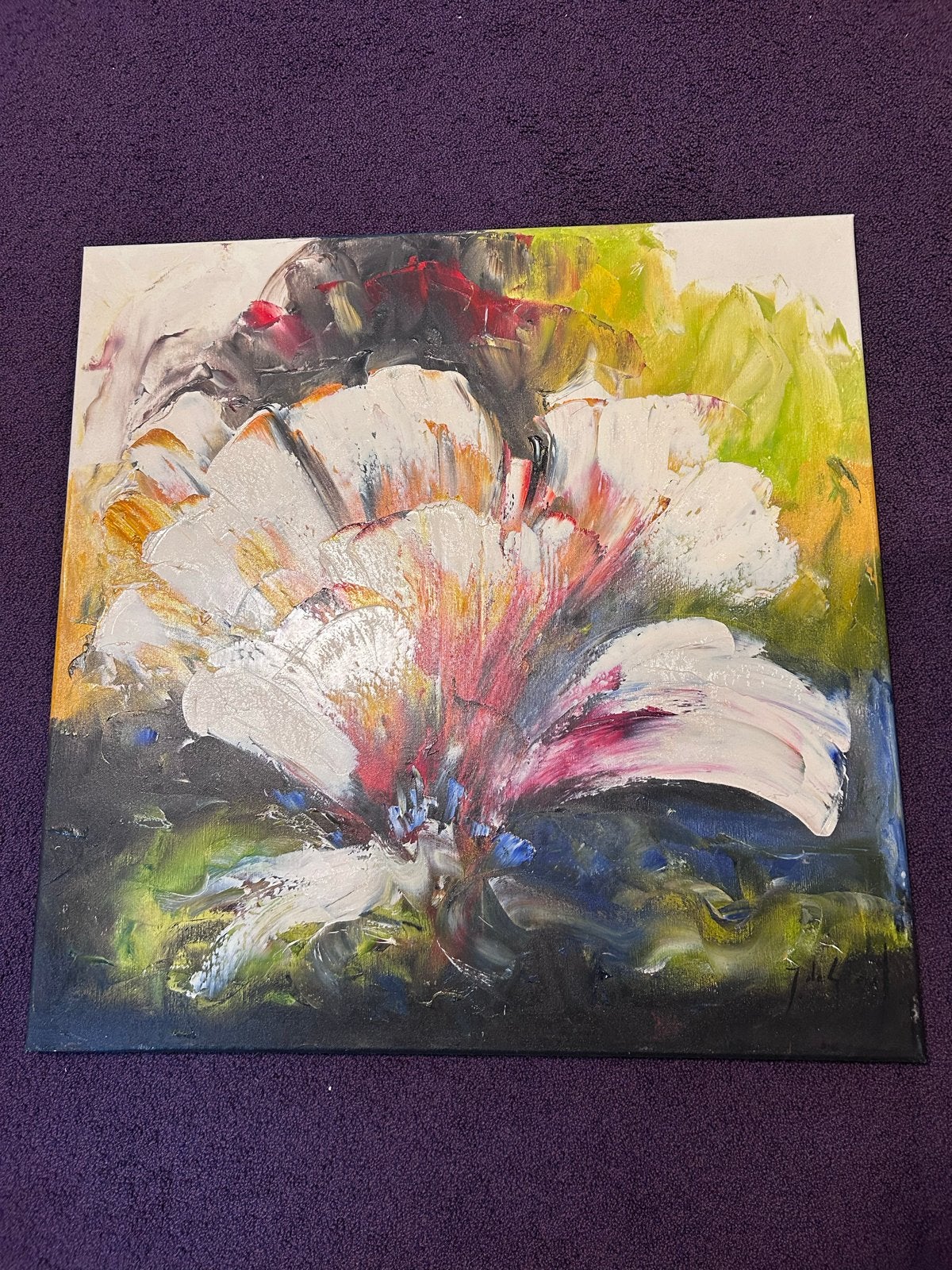 Schilderij Jochem de Graaf - Abstracte Bloem 80x80 cm, Antiek en Kunst, Ophalen