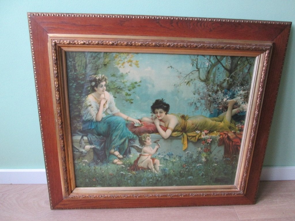 Antieke Kleurenlitho Hans Zatzka (1859-1945) Vrouwen & Engel, Ophalen