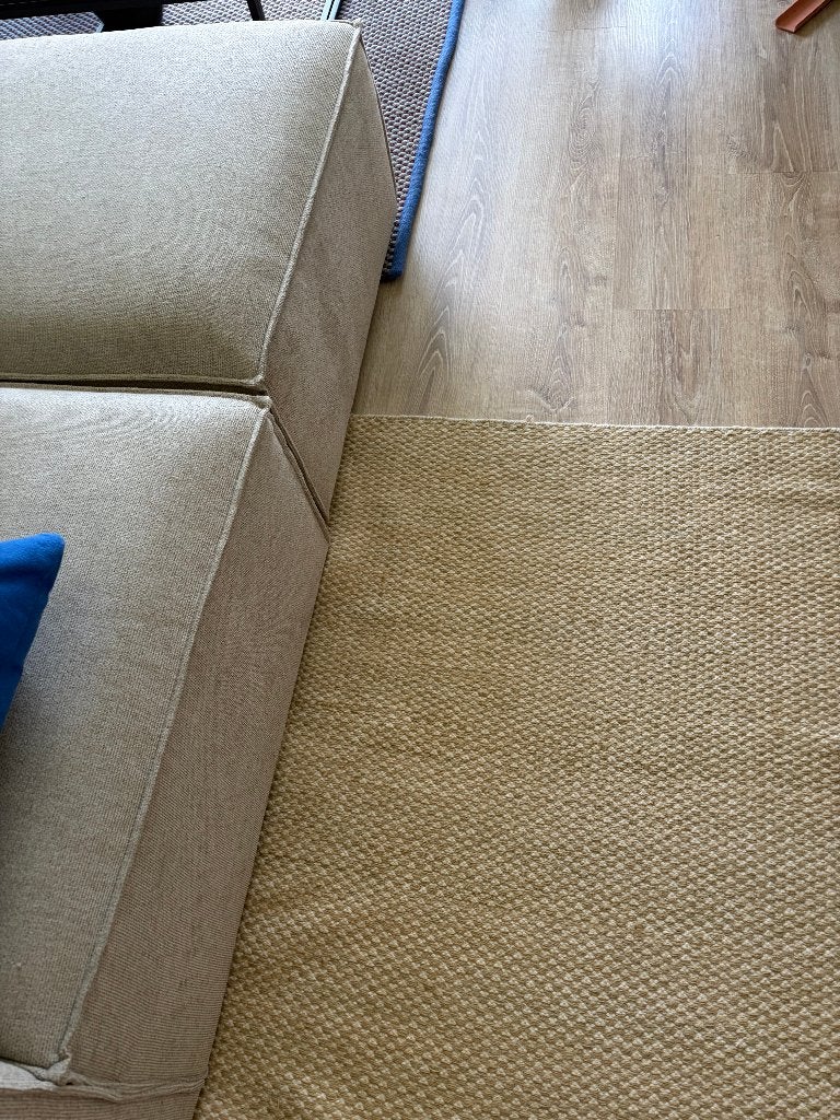 HAY Moiré Kelim vloerkleed 170 x 240 cm Sand Handgeweven Wol, Ophalen, 150 tot 200 cm, Zo goed als nieuw, Rechthoekig