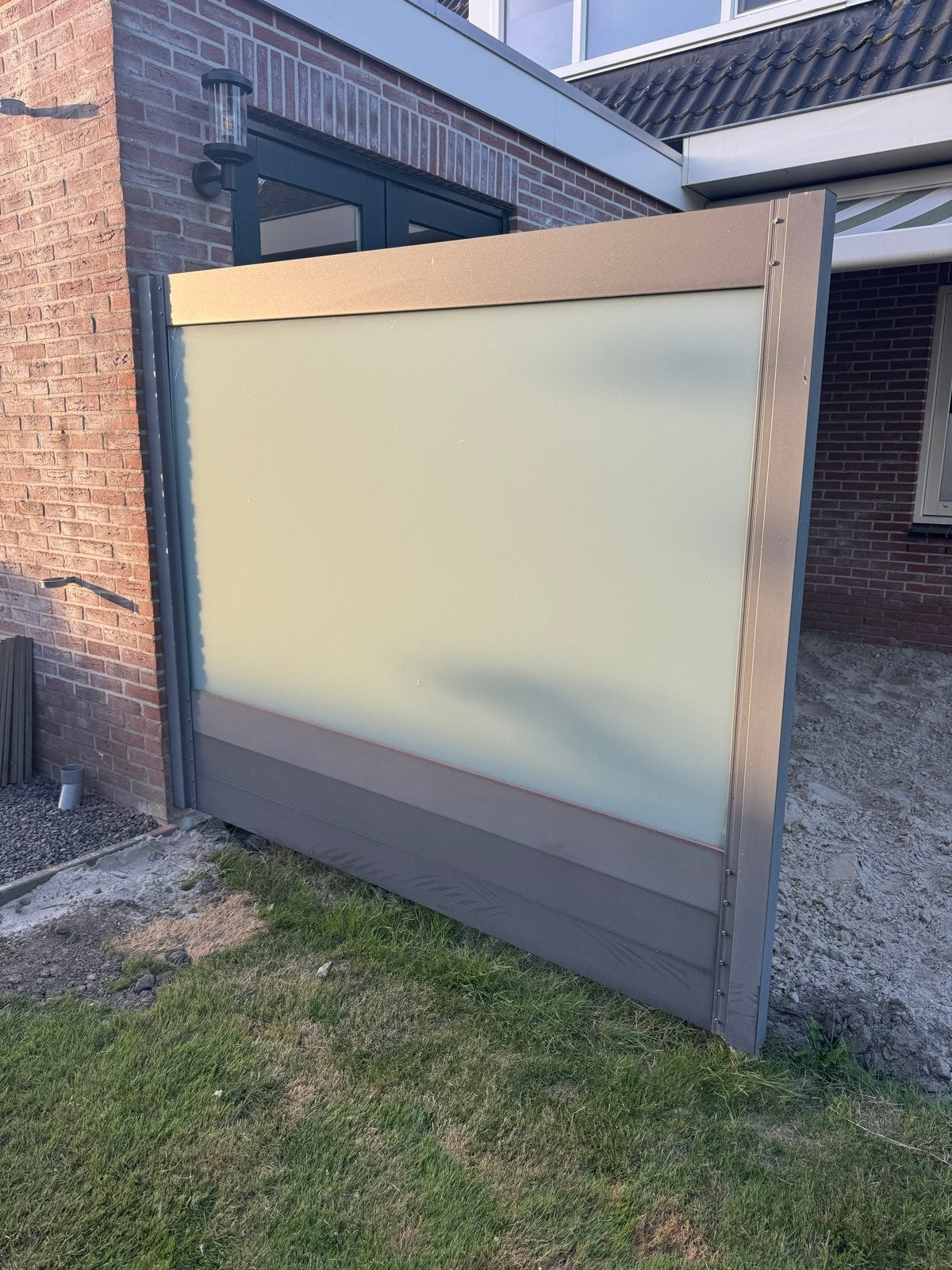Aluminium windscherm met melkglas (216x180 cm), Ophalen, Gebruikt, Aluminium, 200 cm of meer