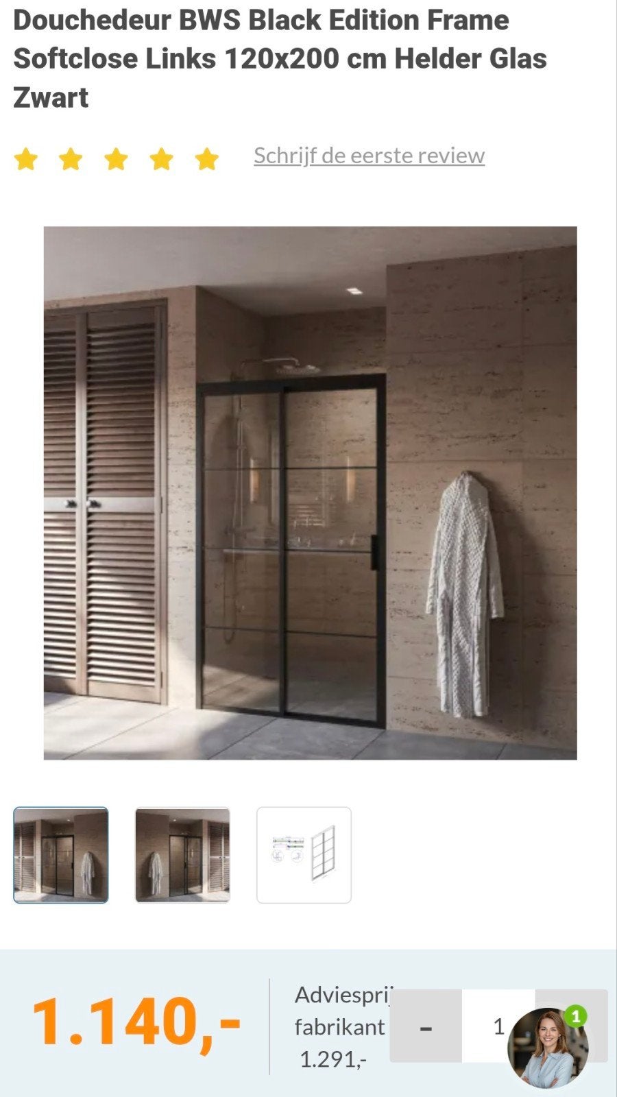 BWS Douchedeur Zwart Schuif Softclose 120x200 cm Helder Glas, Ophalen, Nieuw, Glas, Douche