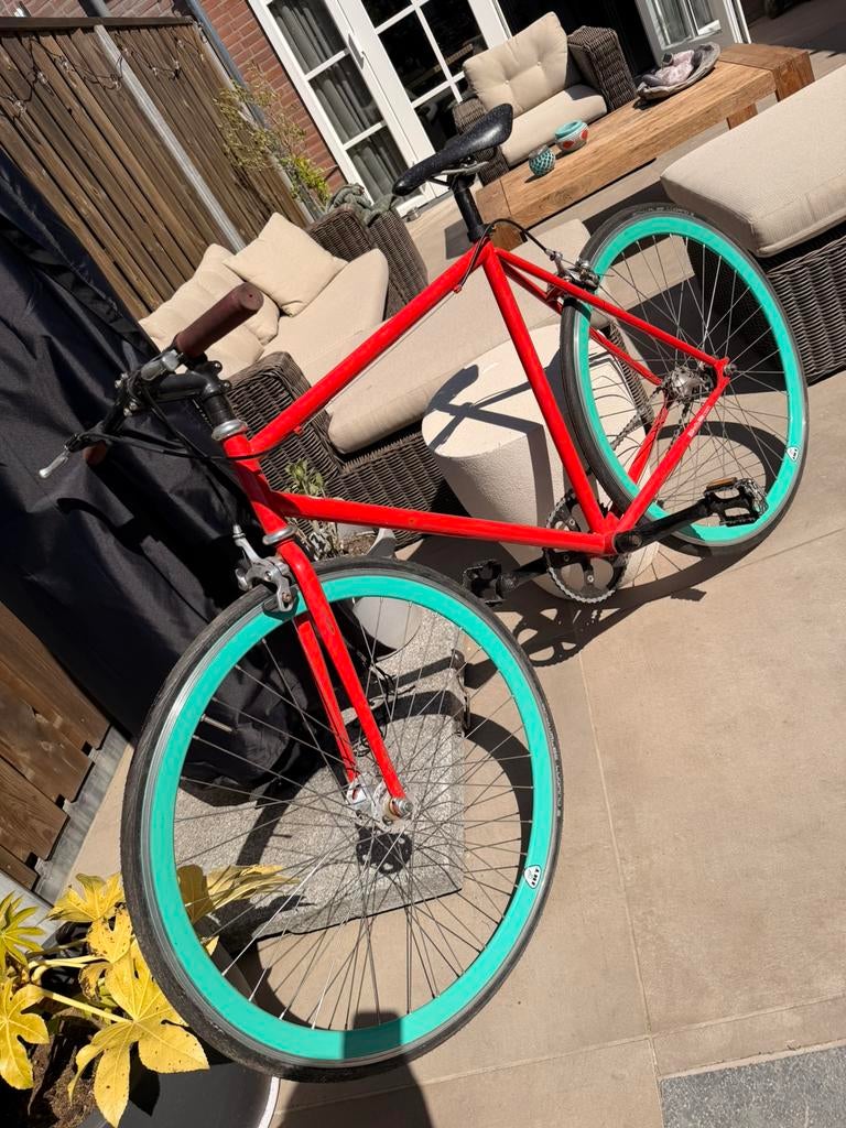 Rode Fixie / Singlespeed,Mintgroene Velgen,Licht & Snel, Minder dan 10 versnellingen, Gebruikt, Ophalen, Overige merken