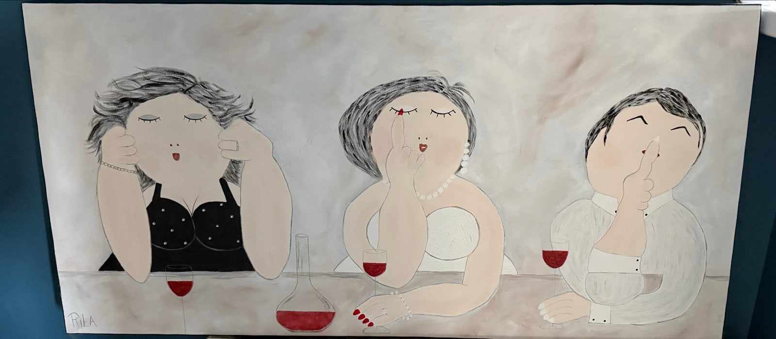 Modern schilderij Horen Zien en Zwijgen, Ophalen, Acrylverf, Doek, Portret of Personen