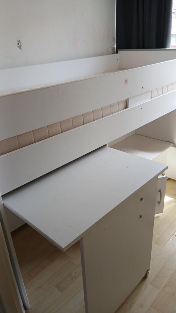 Stapelbed met bureau en opbergruimte, Gebruikt, 90 cm, Eenpersoons, 160 tot 180 cm
