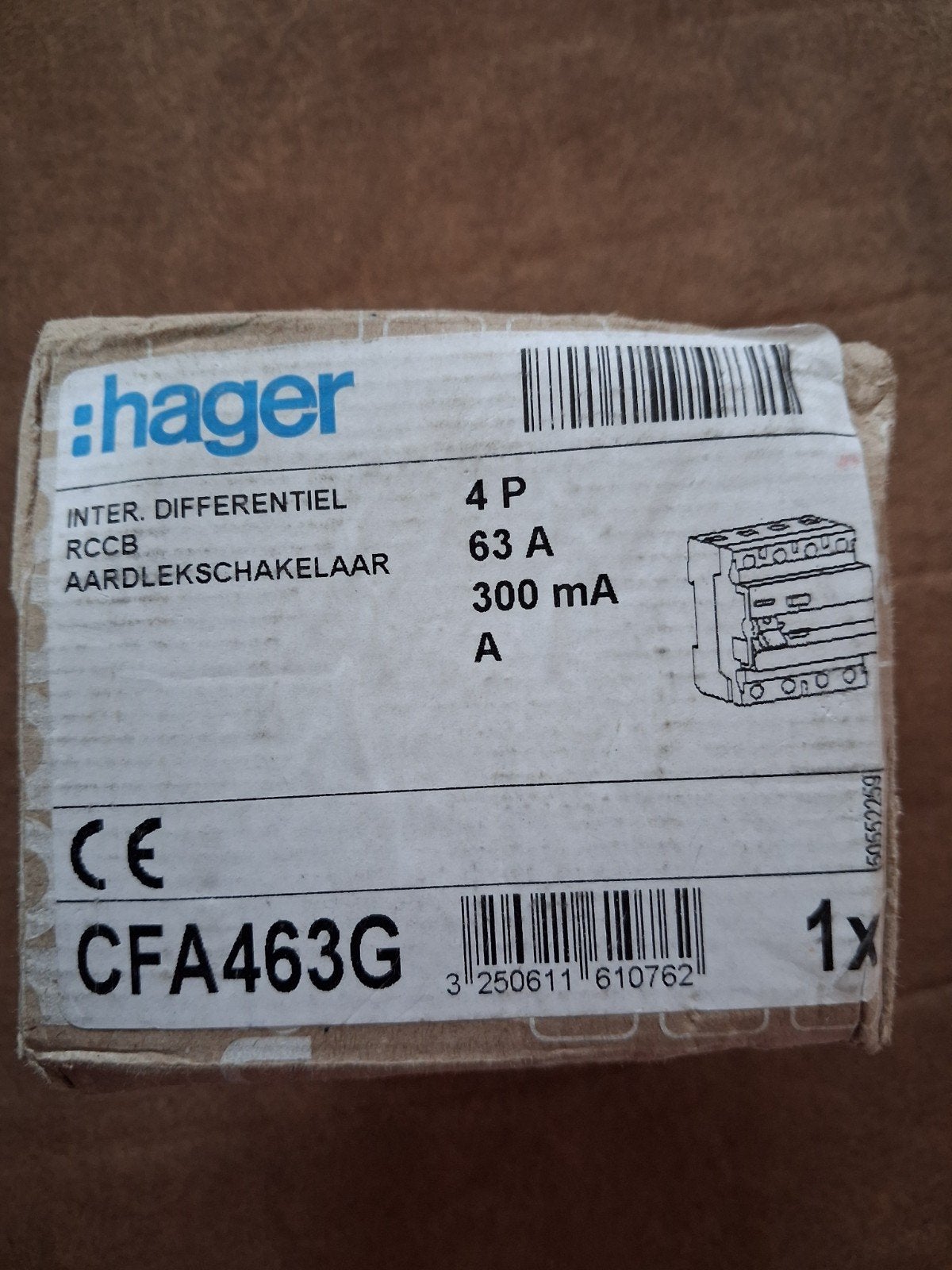 Hager Aardlekschakelaar 4P 63A 300mA CFA463G Nieuw, Ophalen of Verzenden, Nieuw, Schakelaar