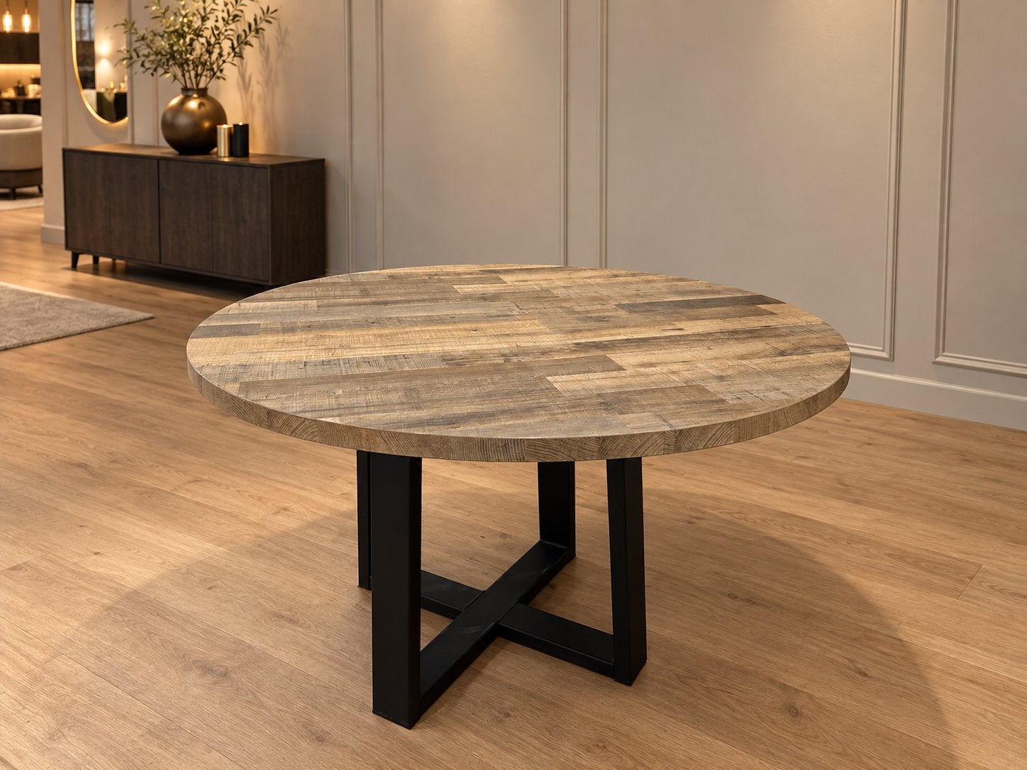 De Bommel Showroomtafel van Mango Hout Ø140 cm |, Huis en Inrichting, Ophalen, Rond, Nieuw, Li
