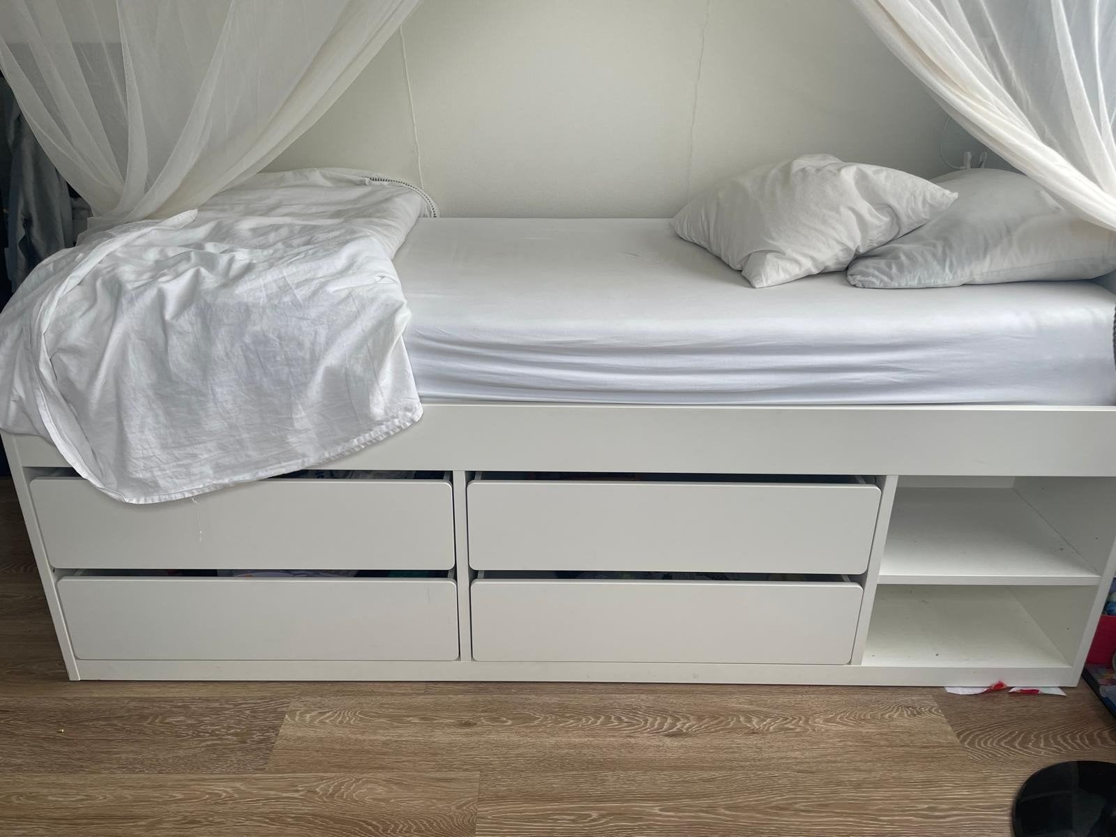 Ikea Släkt bed 90 x 200 wit, Huis en Inrichting, Ophalen, Gebruikt, 90 cm, Eenpersoons
