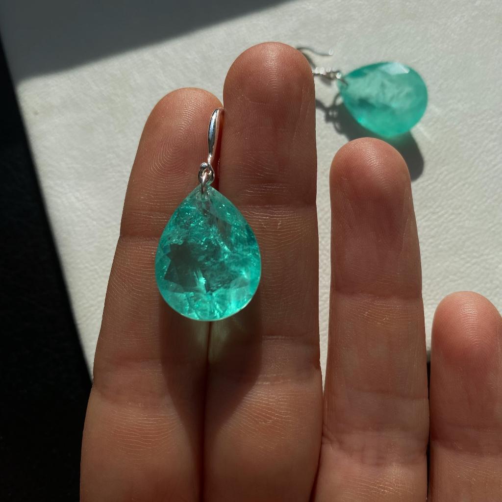 Oorbellen paraiba kristal zilver 925 natuurlijke steen, Met kristal, Hangers, Nieuw, Ophalen of Verzenden