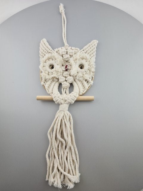 Macramé Uil katoen crème, Beige, 45 cm, Textiel, Ophalen of Verzenden