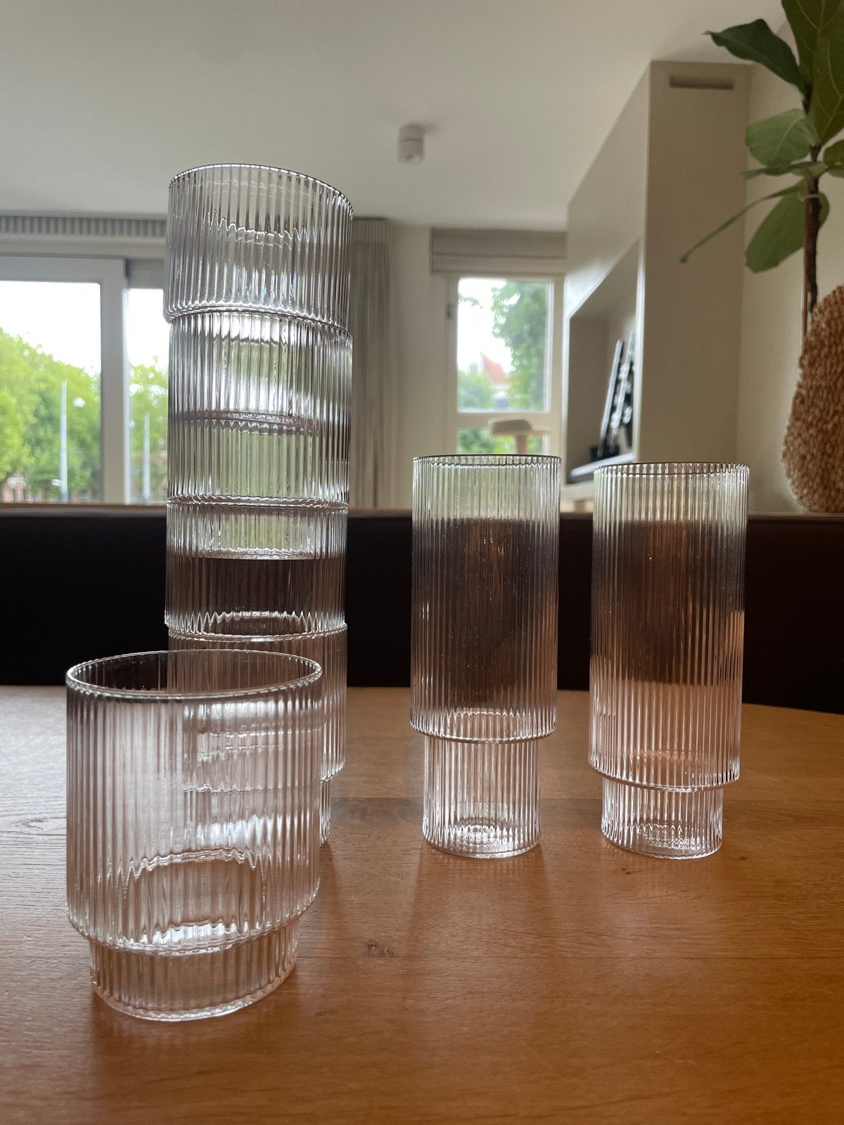 Set van geribbelde glazen (Ferm Living), Ophalen, Zo goed als nieuw, Wit, Overige merken