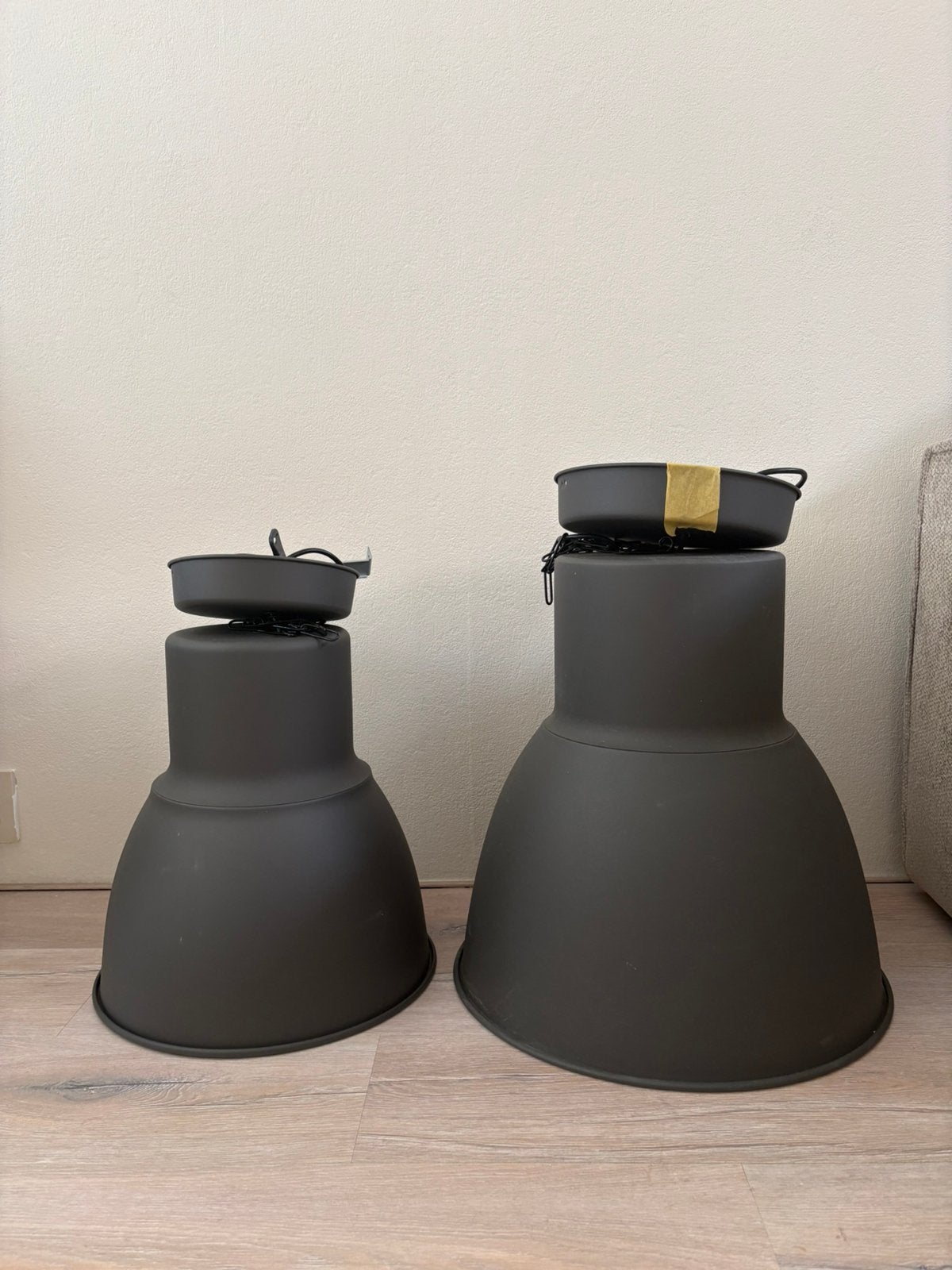 Hanglampen set 2 stuks, Huis en Inrichting, Lampen | Lampenkappen, Rond, Grijs, Ophalen, Metaal