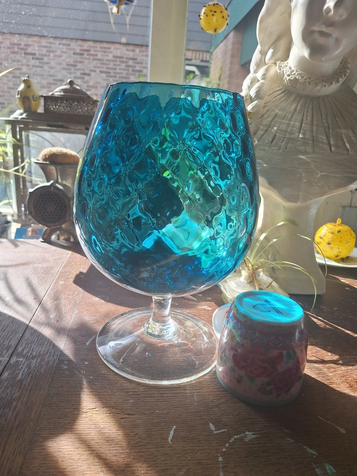 Grote Empoli Petrol Blauwe bocaal - Handgemaakt reliëf glas., Ophalen of Verzenden