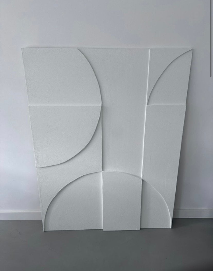 Abstract 3D Kunstwerk - Wit Reliëf Paneel 100x130cm, Ophalen of Verzenden