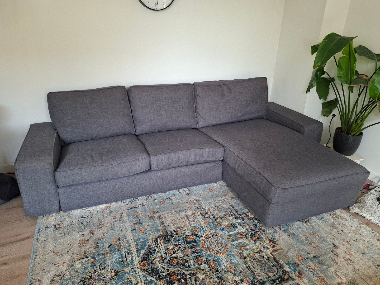 Grijze hoekbank met chaise longue van IKEA, Ophalen, 250 tot 300 cm, Gebruikt, Hoekbank