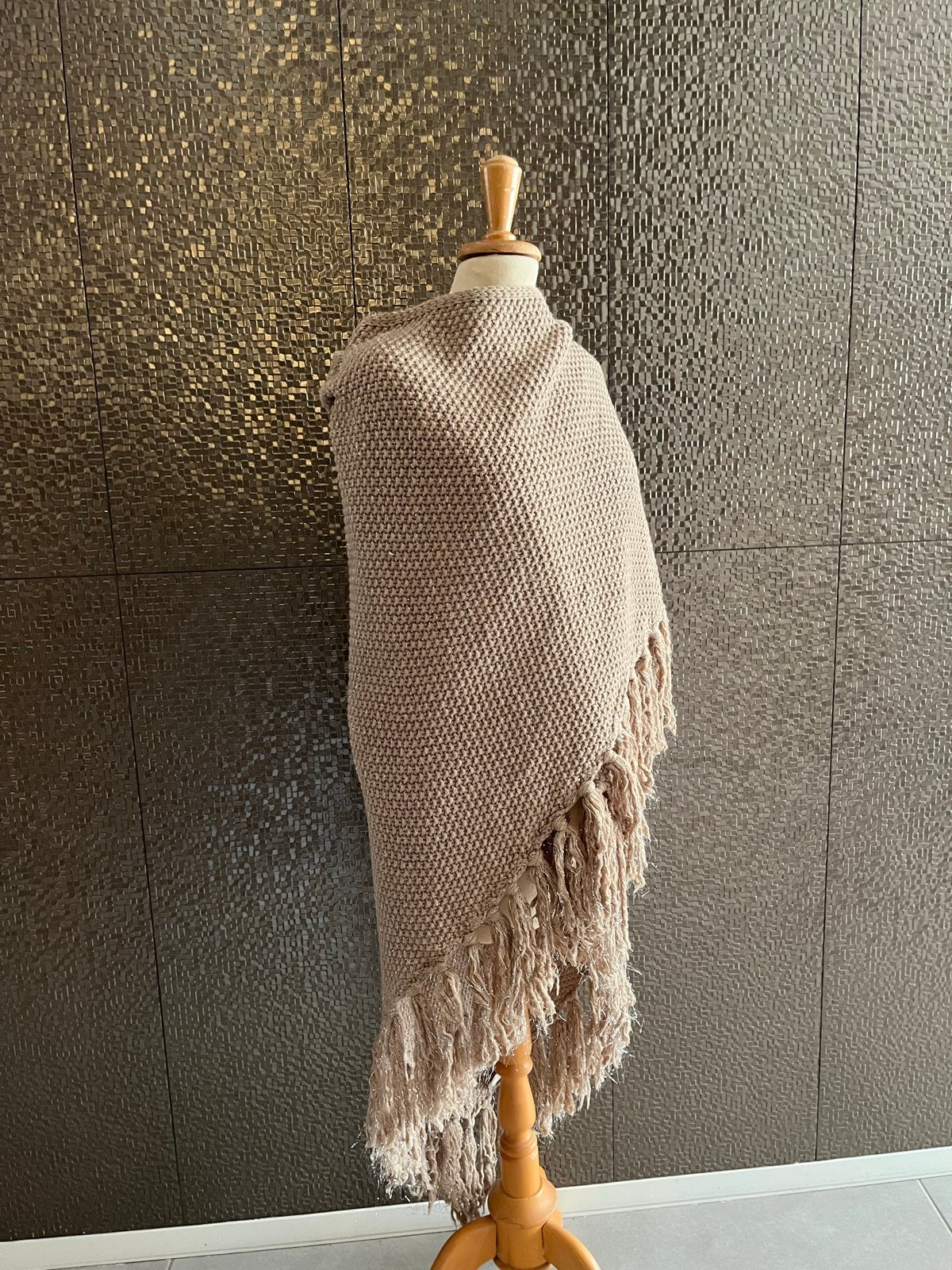 Stola Ibiza People wol - Beige met franjes, Verzenden, Zo goed als nieuw