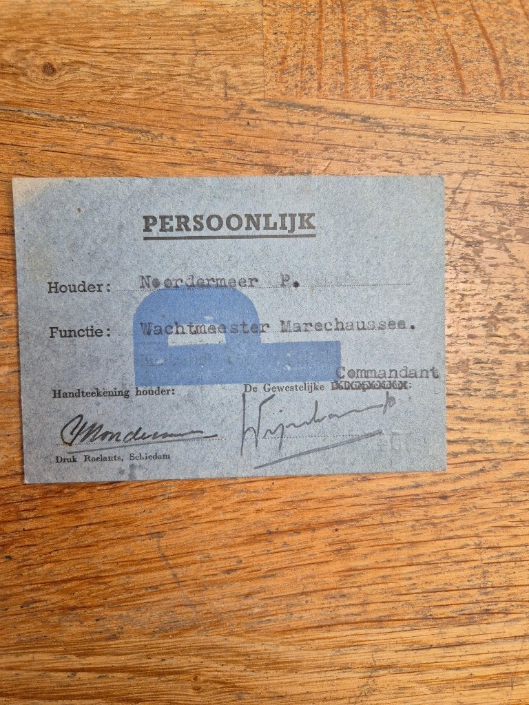 Bewijs van vrij vervoer Wachtmeester Marechausse, Verzamelen, Militaria | Tweede Wereldoorlog, Ophalen of Verzenden, Nederland
