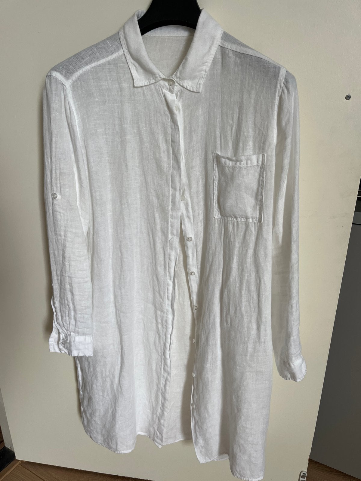 Witte linnen blouse/tuniek - NK, Kleding | Dames, Blouses en Tunieken, Zo goed als nieuw, Maat 38/40 (M), Wit, Verzenden