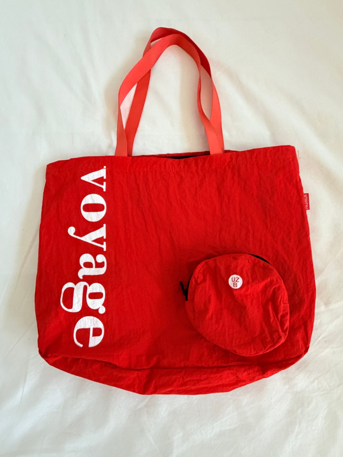 Oranje shopper met 'Voyage' opdruk en klein tasje, Ophalen of Verzenden, Zo goed als nieuw, Rood, Shopper