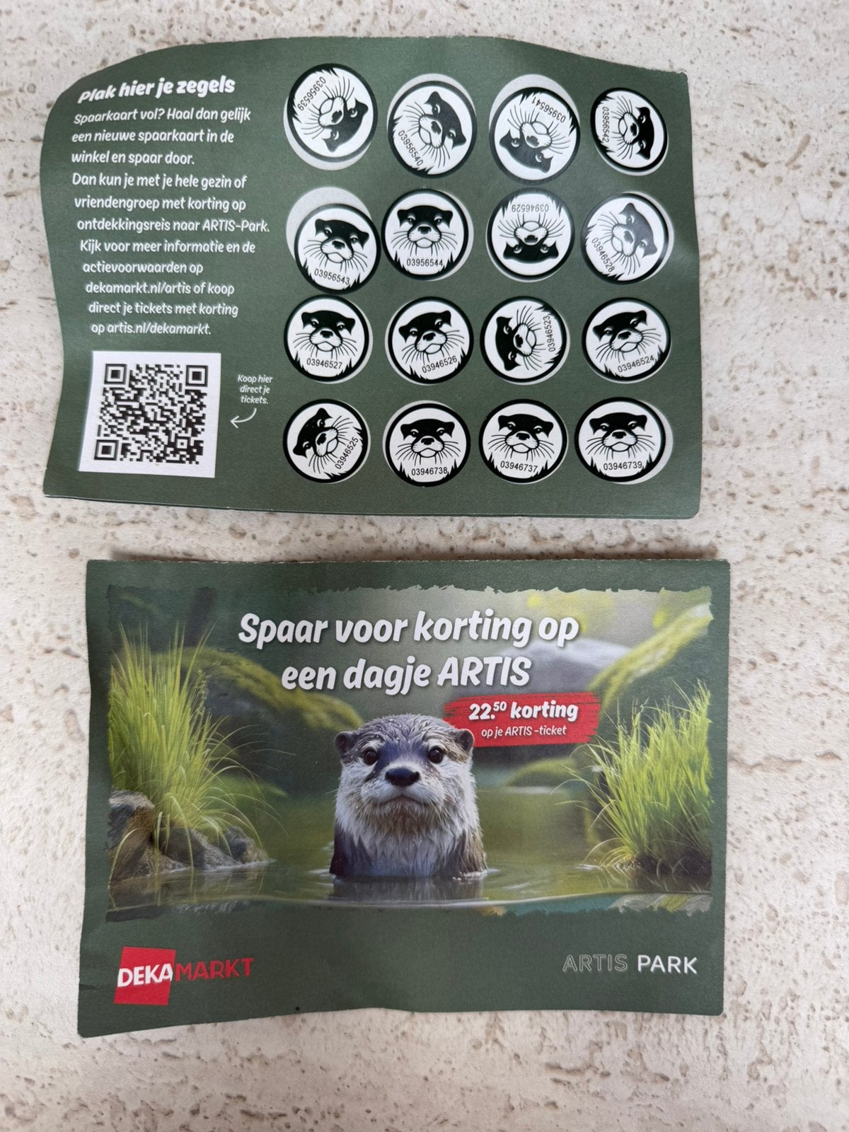 Artis kortingskaarten 2x 22,50 euro korting per kaart, Twee personen, Ticket of Toegangskaart