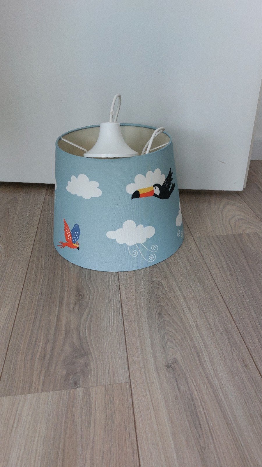 Kinderlampenkap met wolken en vogels, Ophalen, Gebruikt, Textiel, Blauw