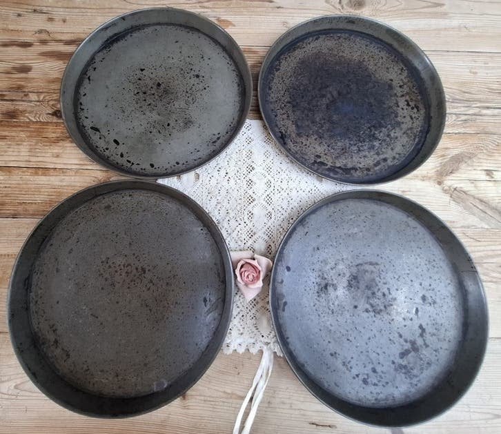 4 Oude Franse brocante grote taartvormen, dezelfde maat, Antiek en Kunst, Ophalen of Verzenden