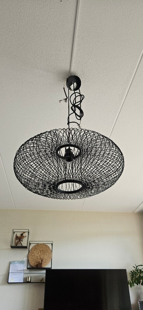 Good & Mojo zwarte bamboe hanglamp Ø60 cm E27, Huis en Inrichting, Ophalen, Zo goed als nieuw, Natuurlijk materiaal, E27 (groot)