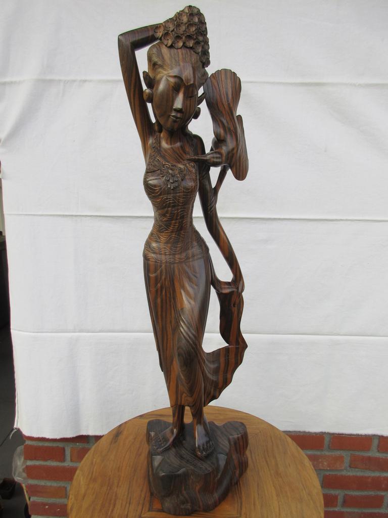 Indonesisch Coromandelhouten beeld,vrouw, 60 cm hoog, Art deco, Beeld, Hout, Bruin