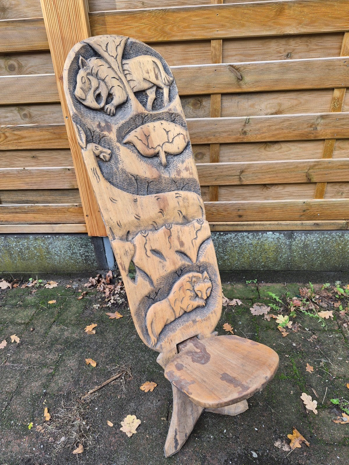 Vintage Afrikaanse geboortestoel/lepelstoel. Houtsnijwerk., Antiek en Kunst, Ophalen