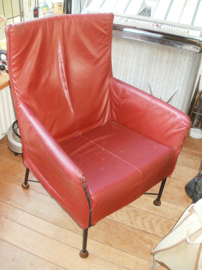 Fauteuil, ontwerp Gerard v/d Berg. Montis, model Charly, Ophalen, Gebruikt, 50 tot 75 cm, Leer