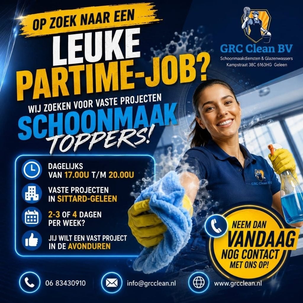 vacature schoonmaakster bij GRC Clean BV, Vacatures, Vacatures | Schoonmaak en Facilitaire diensten, LBO / VMBO, Starter, Vast contract