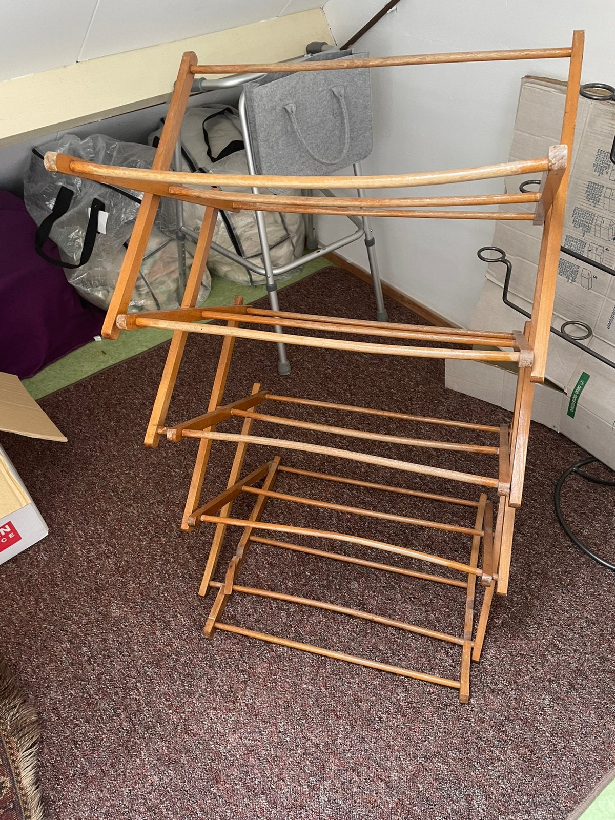 Vintage inklapbaar houten wasrek, Ophalen of Verzenden, Zo goed als nieuw, Wasrek