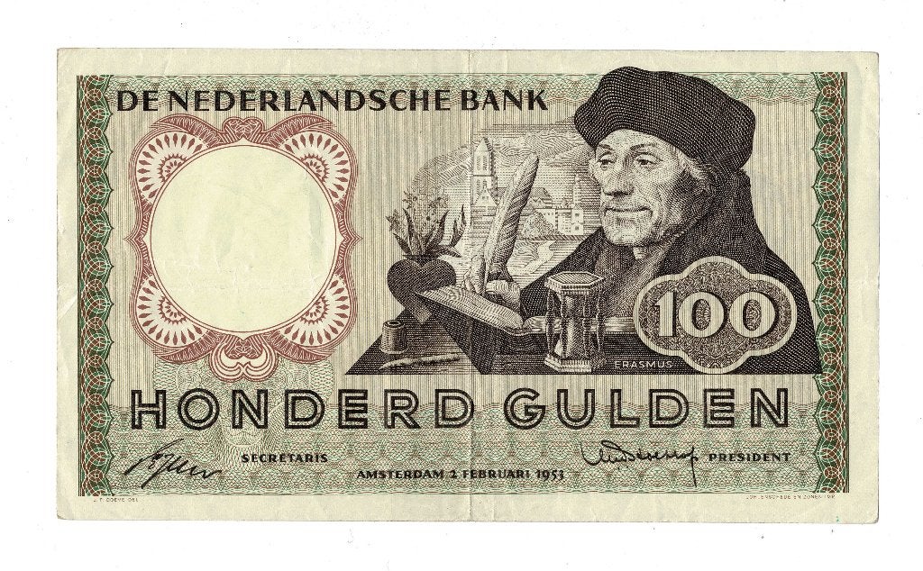100 gulden bankbiljet 1953 Erasmus (zie scans), Ophalen of Verzenden, 100 gulden, Los biljet