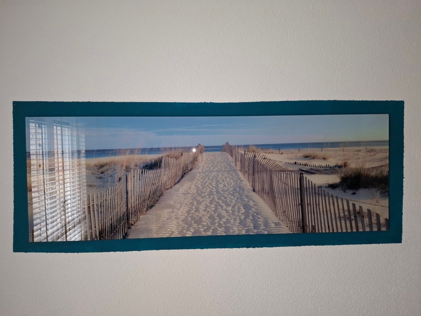 Schilderij glas zandpad met Duinen en Zee 150x50 cm, Ophalen, Zo goed als nieuw, Schilderij, 75 tot 100 cm